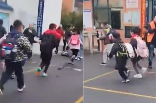 Çində məktəbdə faciə - Avtomobil şagirdlərin üstündən keçdi - VİDEO