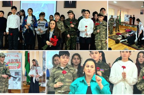100 nömrəli tam orta məktəbdə Xocalı soyqırımına həsr edilmiş bədii kompozisiya təqdim edilib