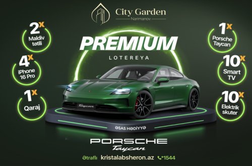 Kristal Abşeron Premium lotereyasını elan etdi! - “City Garden Narimanov”da mənzil alın, Porsche Taycan elektromobili qazanın!