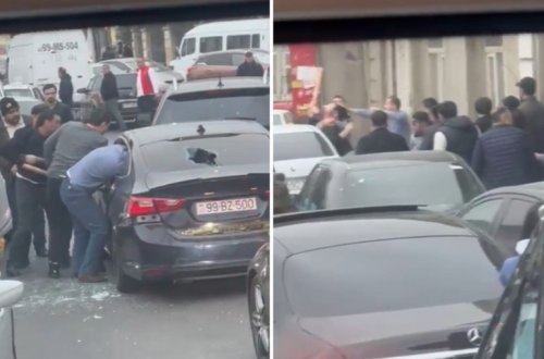 Bakıda avtomobilə hücum edib sürücünü ölümcül hala saldılar - VİDEO