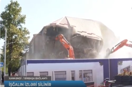 Xankəndidə separatçıların “SİMVOL”U olan tikili belə söküldü - VİDEO