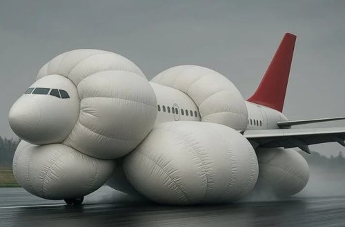 Nəhəng hava yastığı ilə təchiz edilmiş təyyarə gəlir