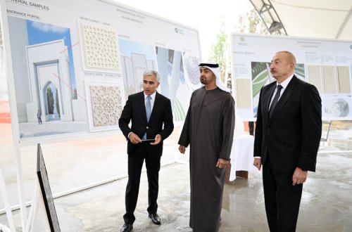 İlham Əliyev və Birləşmiş Ərəb Əmirliklərinin Prezidenti Yeni Şuşa məscidində tikinti işlərinin gedişi ilə tanış olublar - FOTO