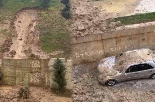 Bakıda torpaq sürüşdü, maşının üstünə töküldü - VİDEO