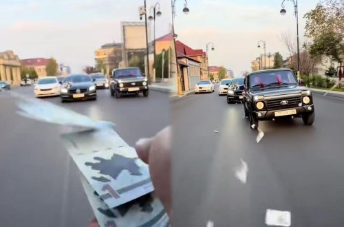 Toy karvanında “avtoş”luq edib yola pul səpdilər - VİDEO