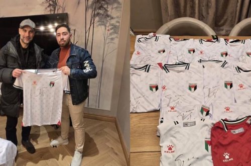 Qvardiola Qəzzada futbol komandasına dəstək olaraq Fələstin millisinin formalarını imzalayıb