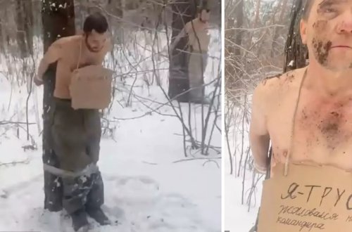 Rus komandir öz əsgərlərini şaxtalı soyuqda ağaclara bağlayıb