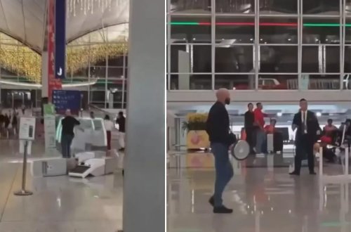 Əsəbi turist hava limanını müharibə zonasına çevirdi