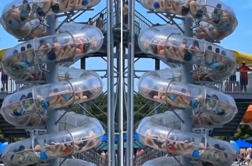 Akvaparkda ziyarətçilər sürüşkəndə sıxışıb qaldı