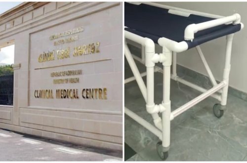 Klinik Tibbi Mərkəzdə biabırçı mənzərə: Xəstə daşınması üçün tibbi avadanlıq əvəzinə PVC borudan düzəldilmiş