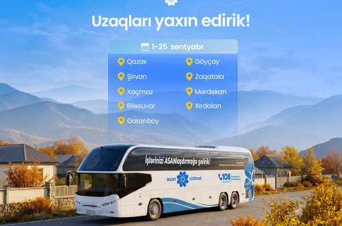 Sentyabrda Səyyar ASAN xidmətin fəaliyyət göstərəcəyi ünvanlar
