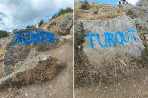 Şuşada turistlər qaya daşlarının üzərini yazıblar