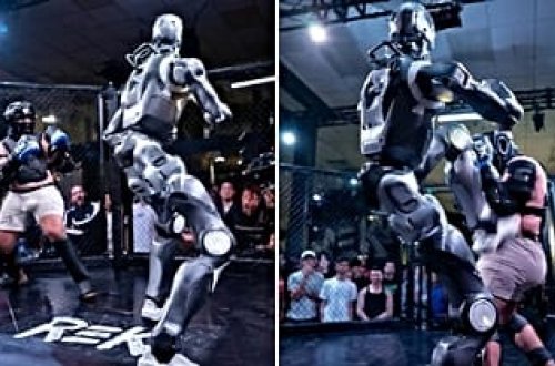 İnsanabənzər robot rinqə çıxdı, insan rəqibini yerə sərdi