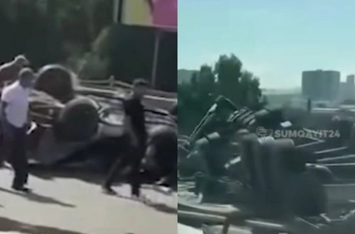 Bakı-Sumqayıt yolunda ağır qəza - Avtomobillər aşdı - (Video)