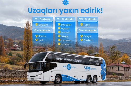 Oktyabrda Səyyar ASAN xidmətin fəaliyyət göstərəcəyi ünvanlar