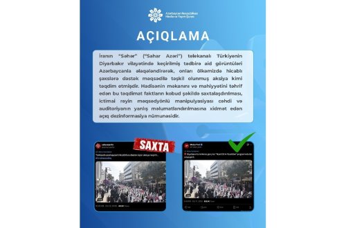 Media və Yayım Şurası: İranın “Səhər” telekanalı Diyarbəkirdəki görüntüləri Azərbaycanla əlaqələndirərək dezinformasiya yayıb