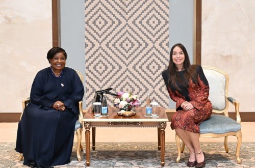 Leyla Əliyeva Səmərqənddə Zimbabvenin birinci xanımı ilə görüşüb