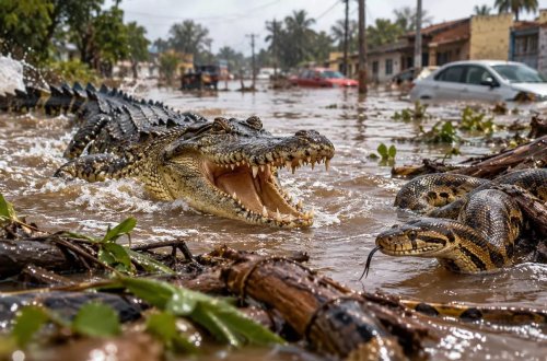 Argentinada daşqınlardan sonra yaşayış məntəqələrinə zəhərli ilanlar və timsahlar daxil olub