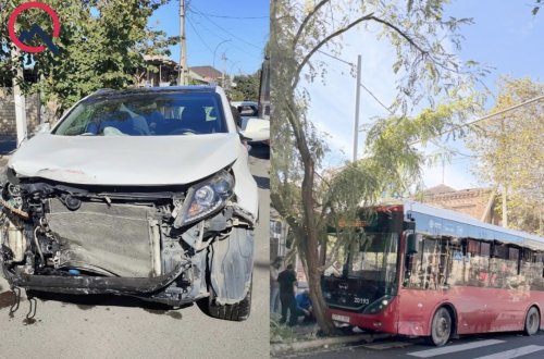 Gəncədə “Baku Bus” qəza törətdi - Fotolar